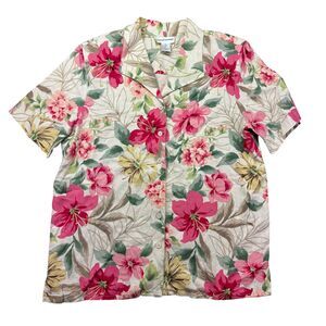 Alfred Dunner Shirt Women's 14 Multicolor Floral Hawaiian Blouse Short Sleeve